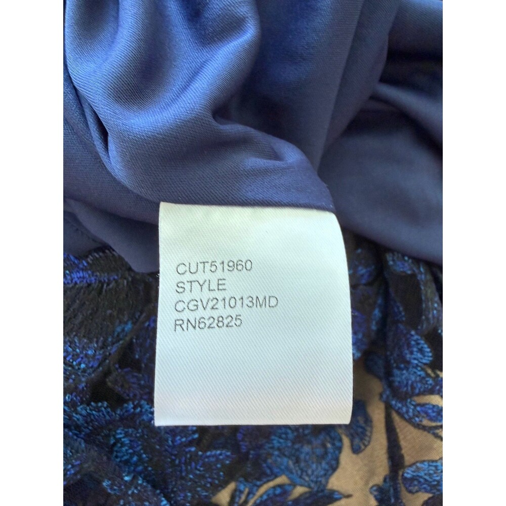 Tadashi Shoji Embroidered Floral Off-The-Shoulder Midi Dress Blue Black Size 14 - Picture 9 of 10